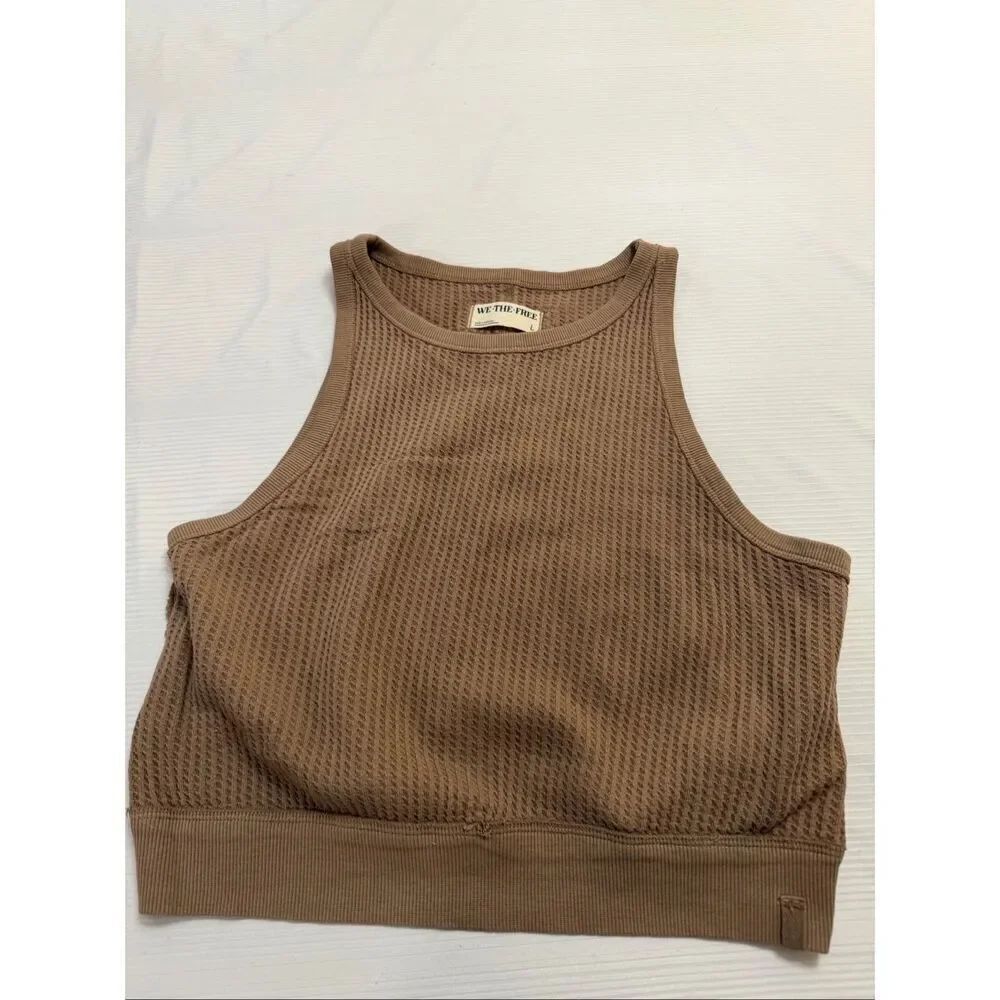 Free People Waffle Stitch Crop Tank Top Cuban Sand Waffle Crop Tank Top Sz Large